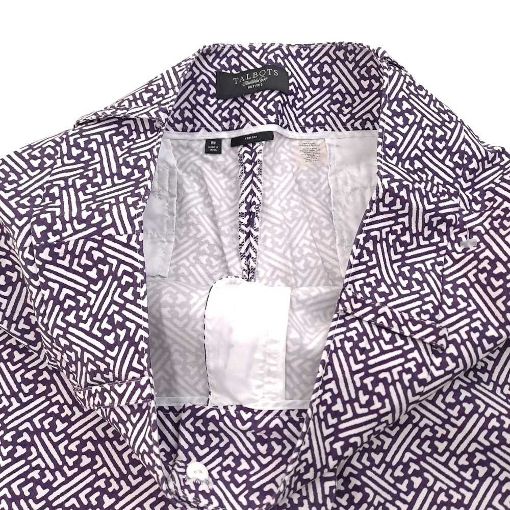 NWOT TALBOTS Petite Women's Cropped Pants Purple White Geometric Stretch - Sz 8P - Picture 5 of 8